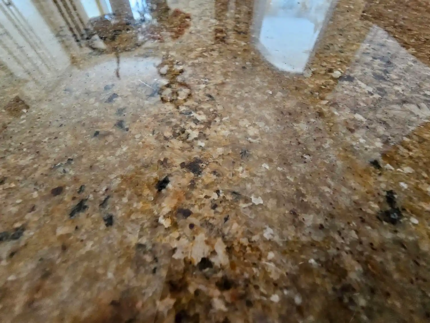 Indoor granite countertop for kitchen island.